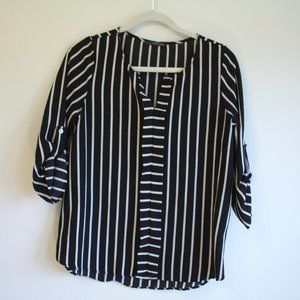 West Kei Black and White Striped Chiffon Blouse